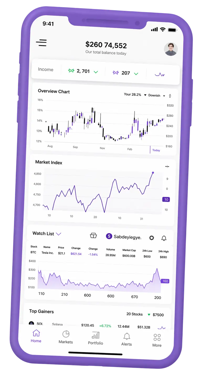 Mobile app screen showing portfolio overview